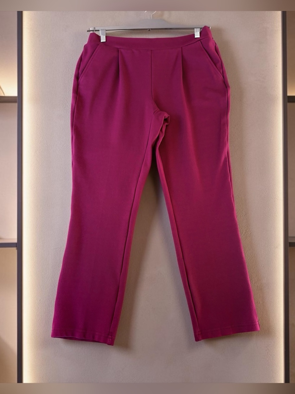 Classic Editions, Petite Large, Red Stretch Pull-On Straight Leg Pants